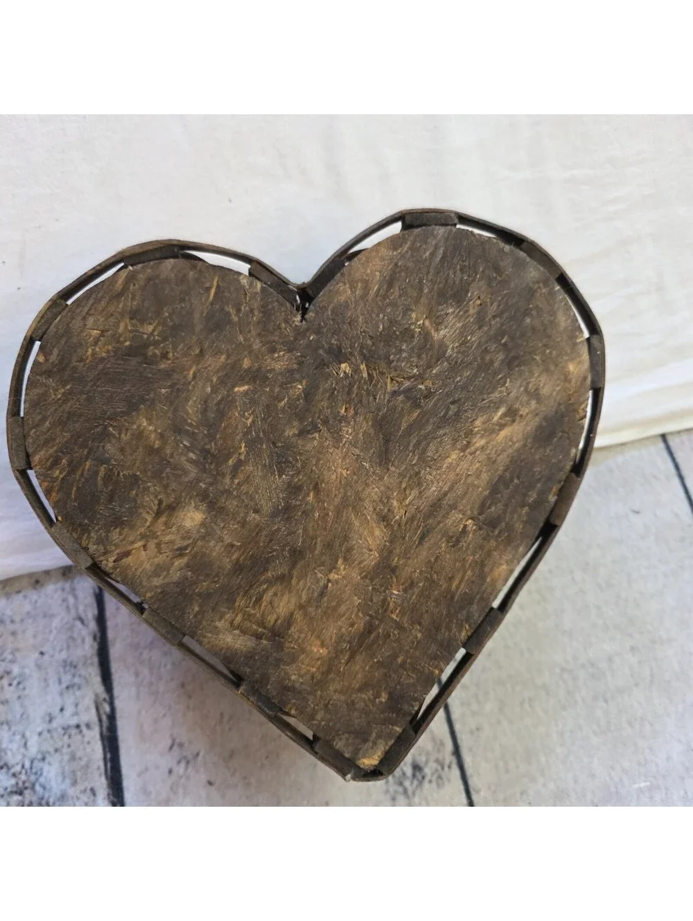 Handmade Heart Shaped Woven Wood Basket Primitive Farmhouse Rustic Decor Tray